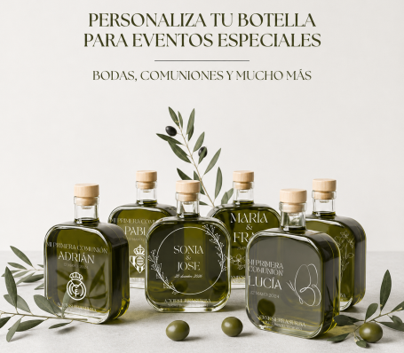 Botellas de AOVE personalizadas para bodas, comuniones y eventos
