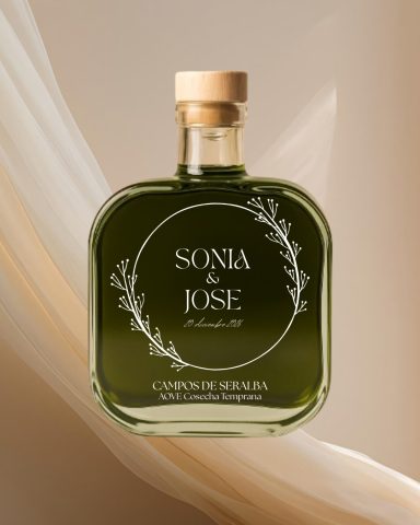 Botella de AOVE personalizada para boda elegante
