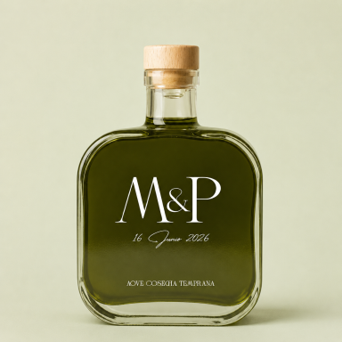 Botella de AOVE personalizada para boda con iniciales
