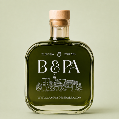 Botella de aceite personalizada para boda con diseño de la Alhambra